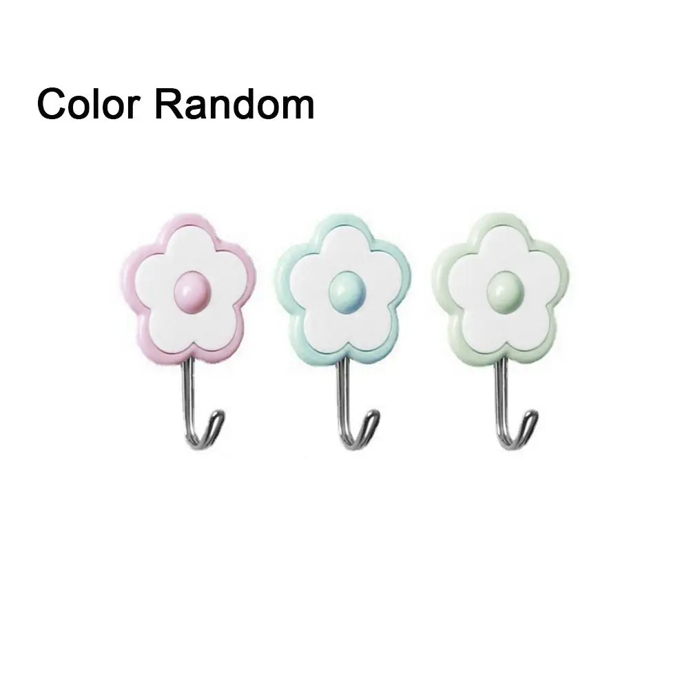 3Pcs Plastic Cute Flower Utility Hooks Wall-Mounted Hanging Key Holder Self Adhesive Waterproof Kitchen Strong Hook Wall