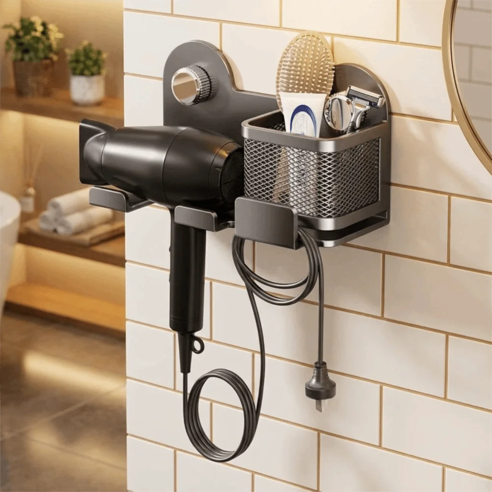 Carbon Steel Suction Cup Hair Dryer Holder Large Capacity Removable Hair Straightener Holder Wall Mounted Space Saving