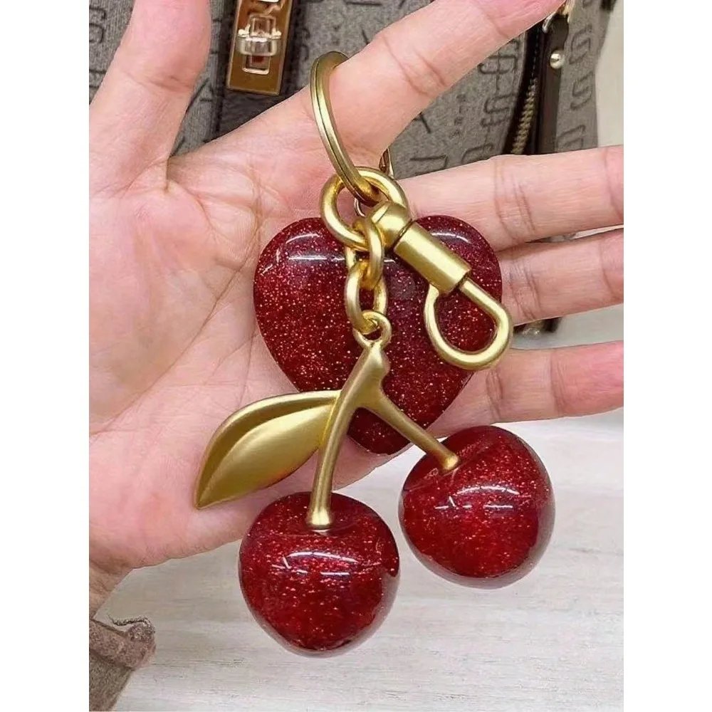 Mode Köstliche Rote Kirsche Schlüsselbund Sommer Früchte Kirschen Anhänger Schlüsselring Für Frauen Männer Schmuck Tasche Schlüssel Zubehör Geschenk