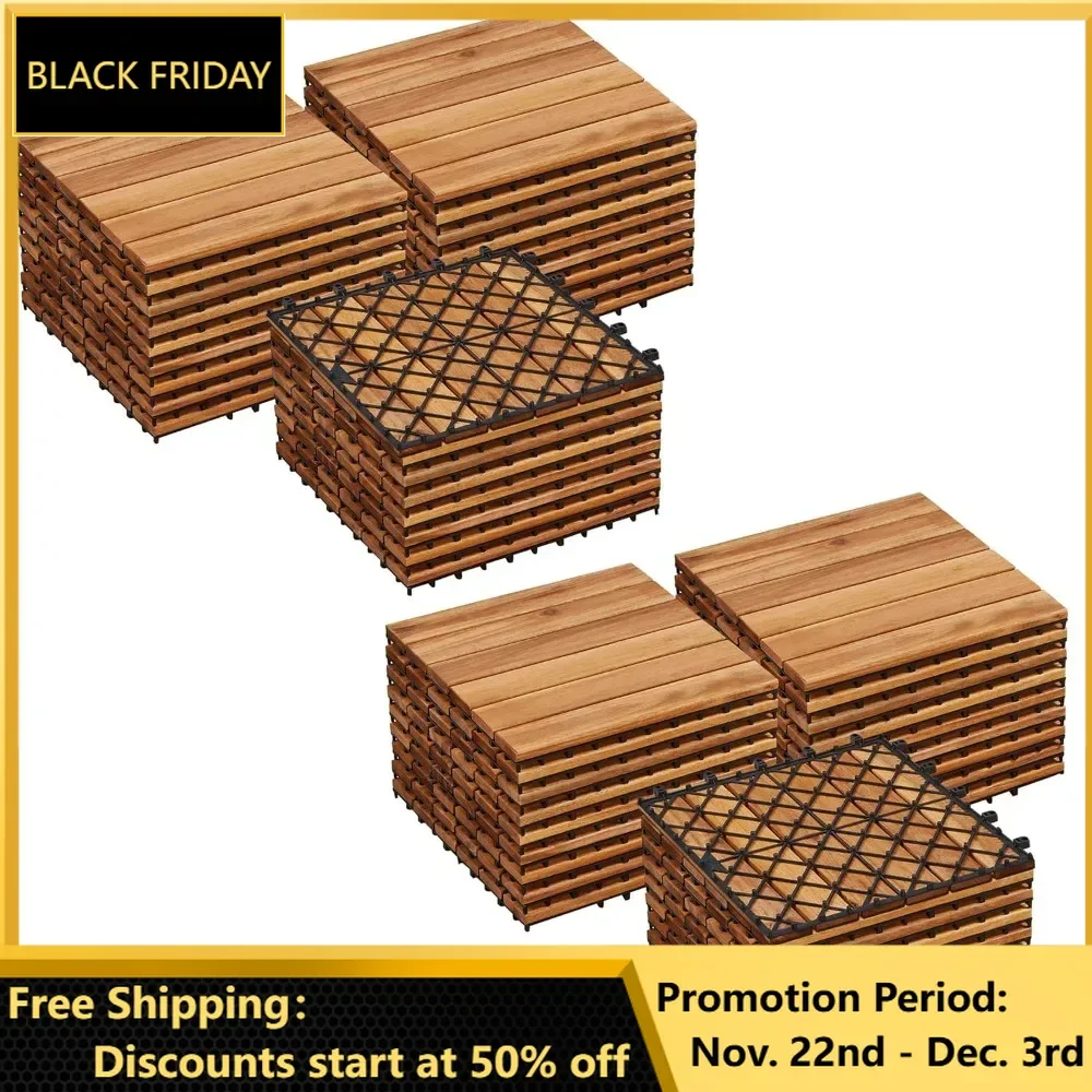 54PCS Acacia Wood Interlocking Flooring Tiles Waterproof Flooring for Outdoor & Indoor Patio,Balcony,Garden,Poolside,12 × 12 in