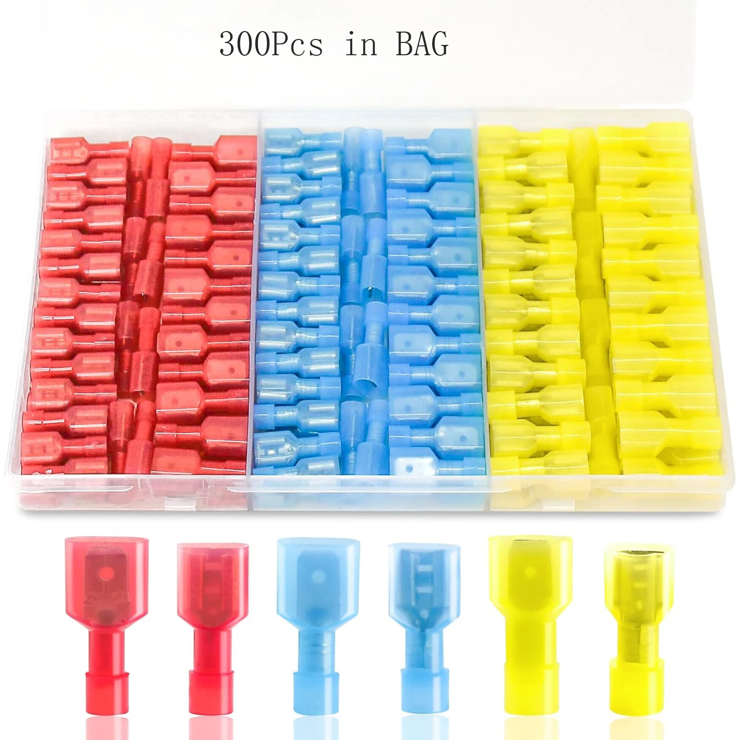 

300PCS Spade Connector Kit, 22-10AWG Quick Disconnect Wire Connectors, Nylon Insulated Spade Terminal Connectors Male and Female