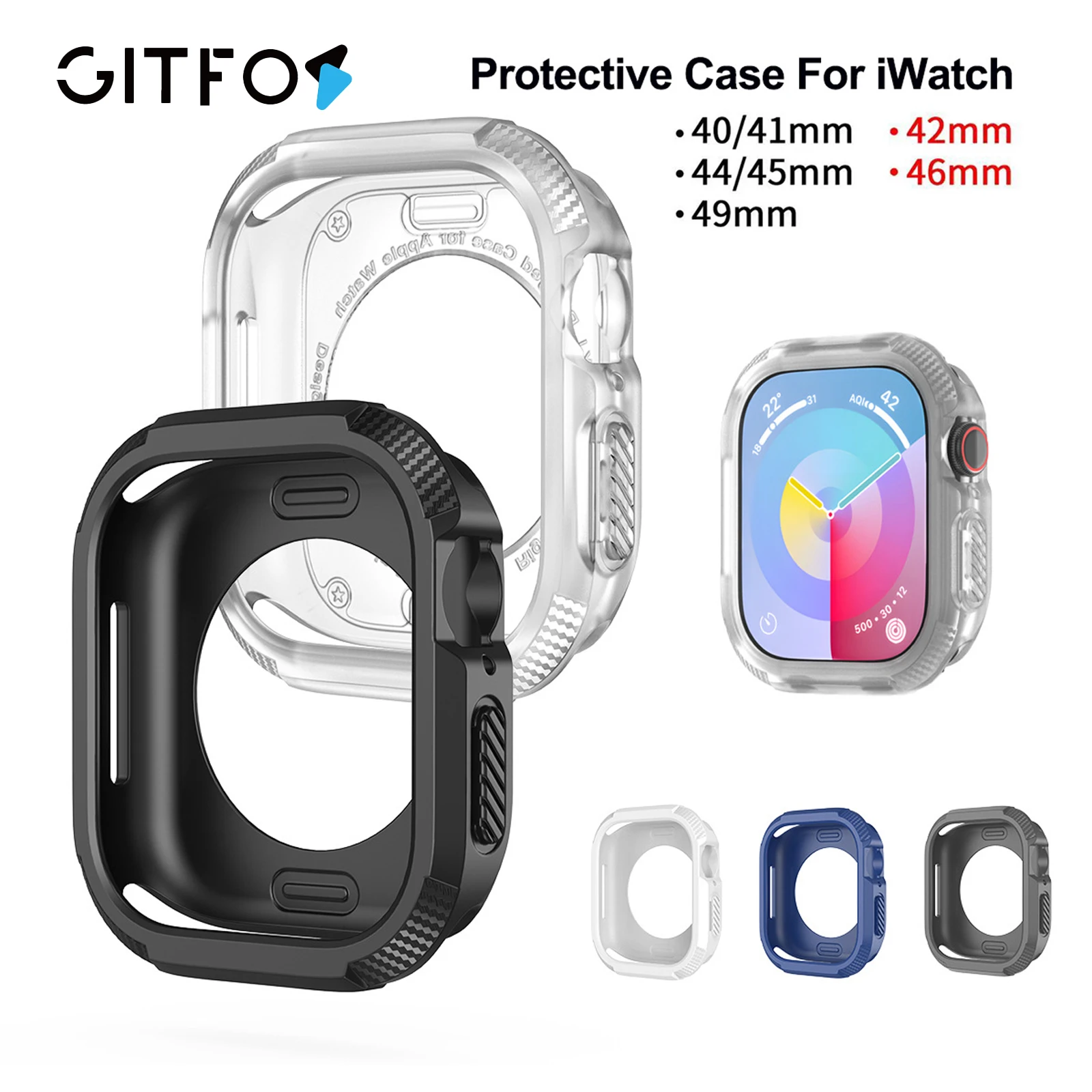 

GITFOS Screen Protector Cover for Apple Watch 46mm Hard PC Front Rear Bumper Case iwatch 10 9 8 7 Series Accessories