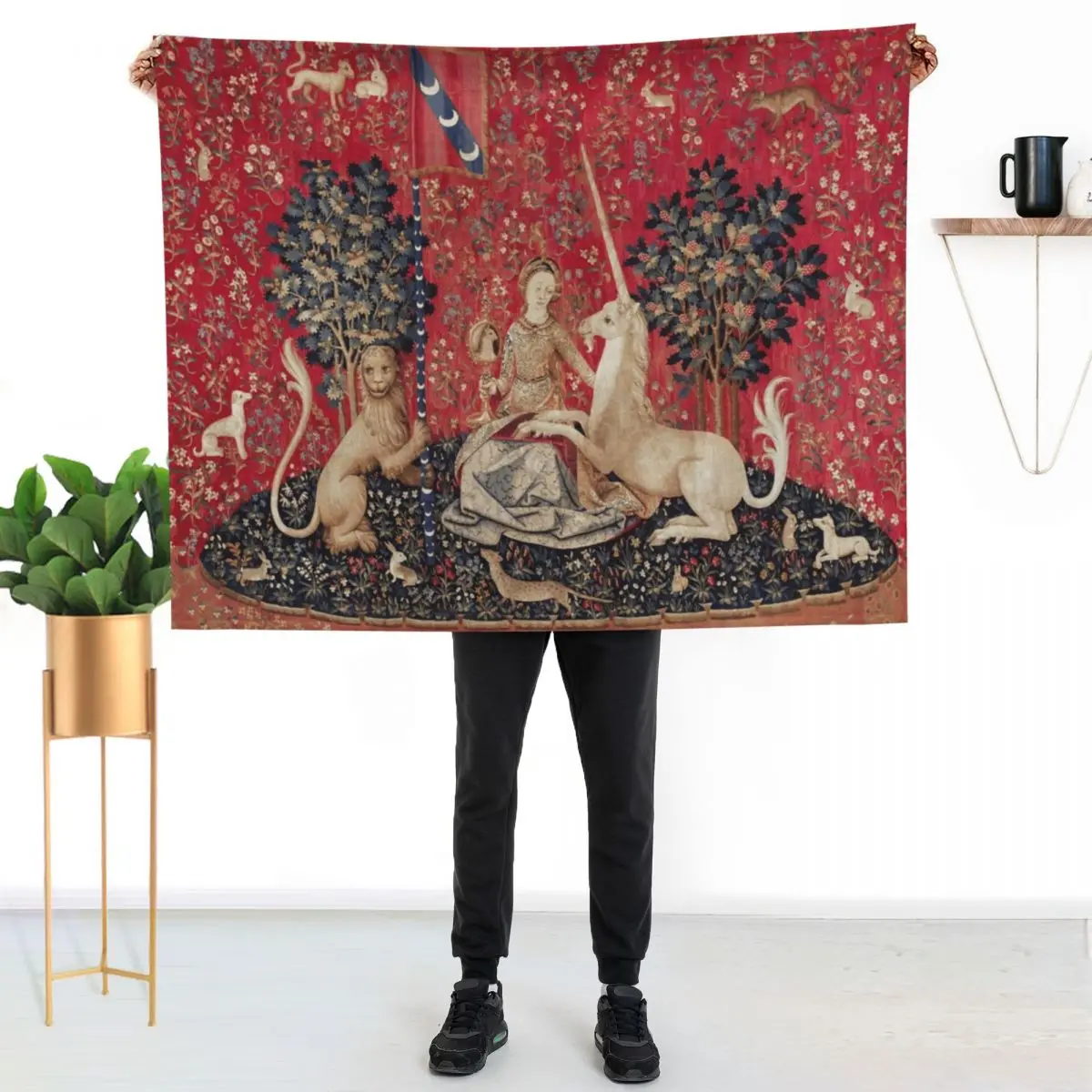 Lady and Unicorn Medieval Tapestry Five Senses - Sight Throw Blanket Flannel warm for winter Soft Big Sofas Blankets