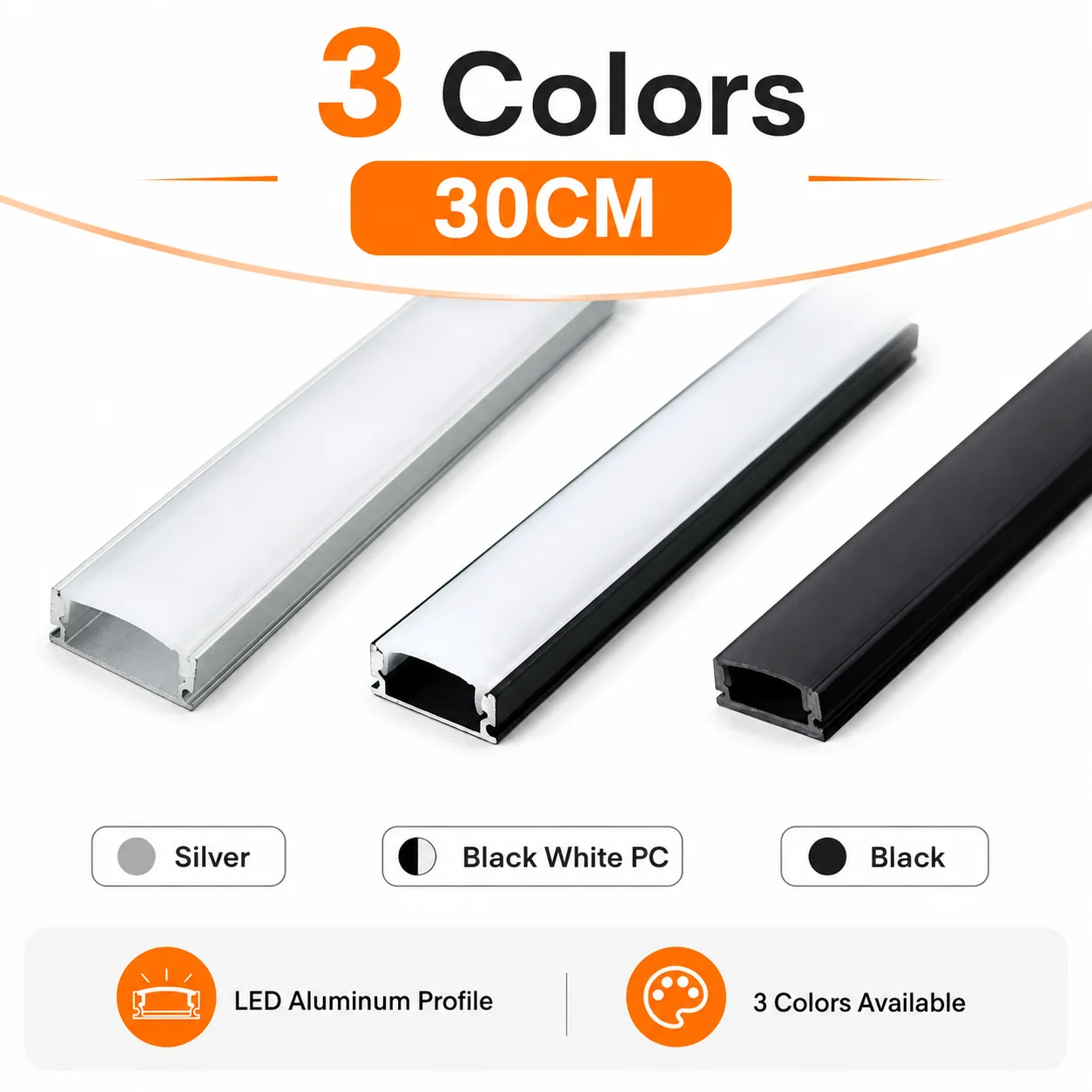 LED Aluminum Profile 30cm U Shape Corner for 5050 2835 LED Strip Bar Lamp Channel Holder White/Black Cover