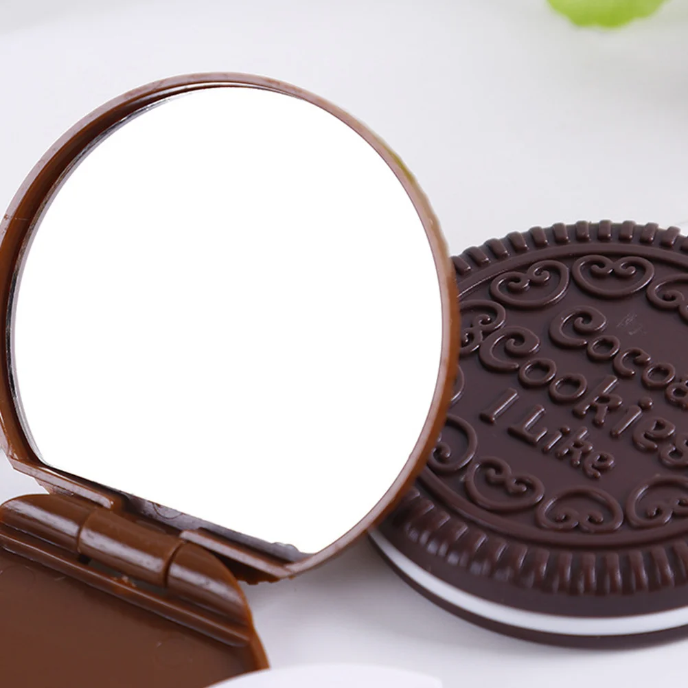 Durable Premium Material Compact Mirror Chocolate Cookies Shape Dark Coffee Mini Pocket Mirror for Makeup Use