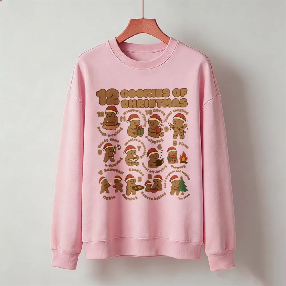 12 Cookies of Christmas Gingerbread Man Santa Hat Cute Xmas Cookie Countdown Graphic Pullover Casual Christmas Holiday Party Top