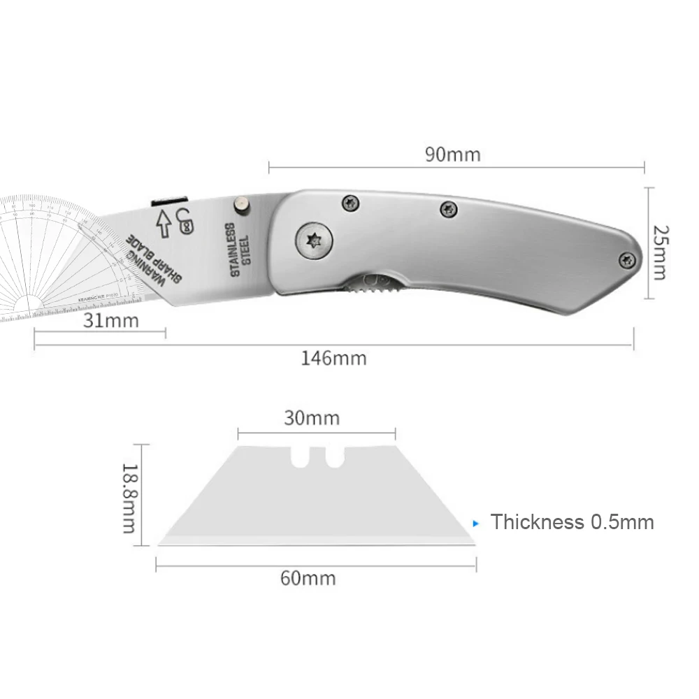 EDC Pocket Box Cutter Stainless Steel Electrician Utility Knife Portable Industrial Folding Paper Cutter With 10pcs Spare Blades