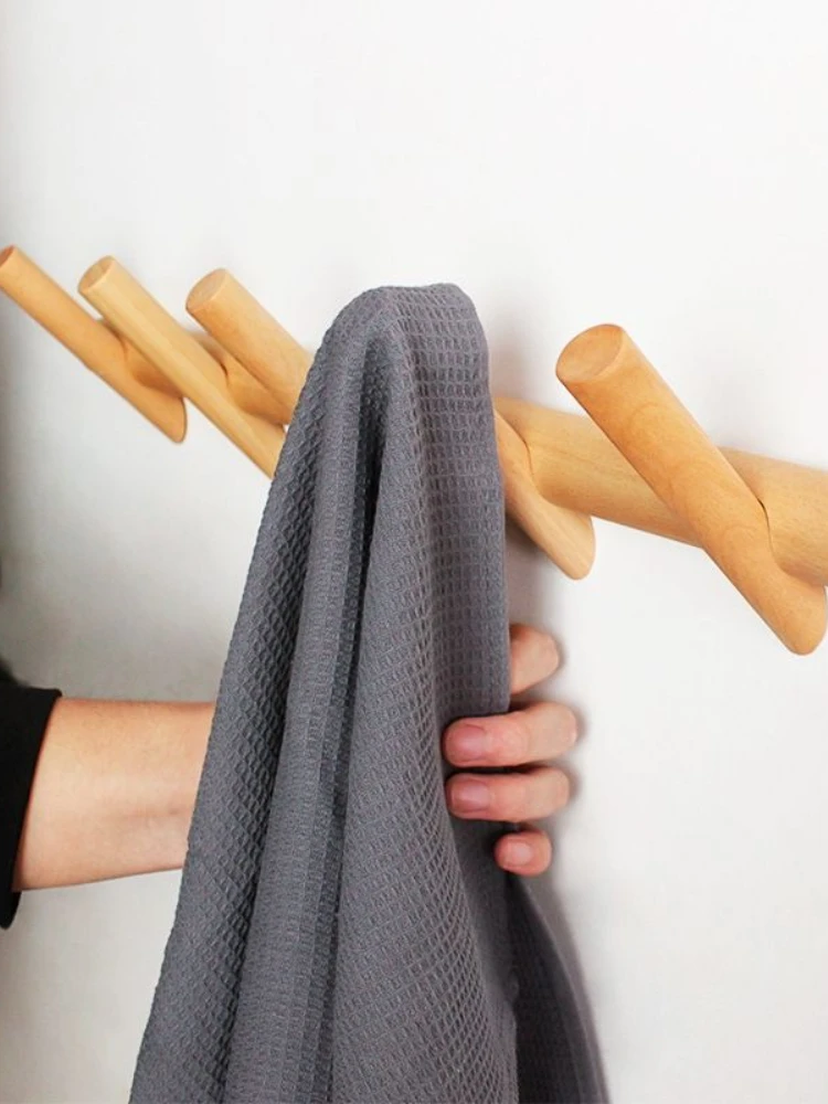 Wooden Coat Rack Living Room Wall Hanging Storage Organization Nordic Round Rod Clothing Rack Portable Entrance Hall Furniture