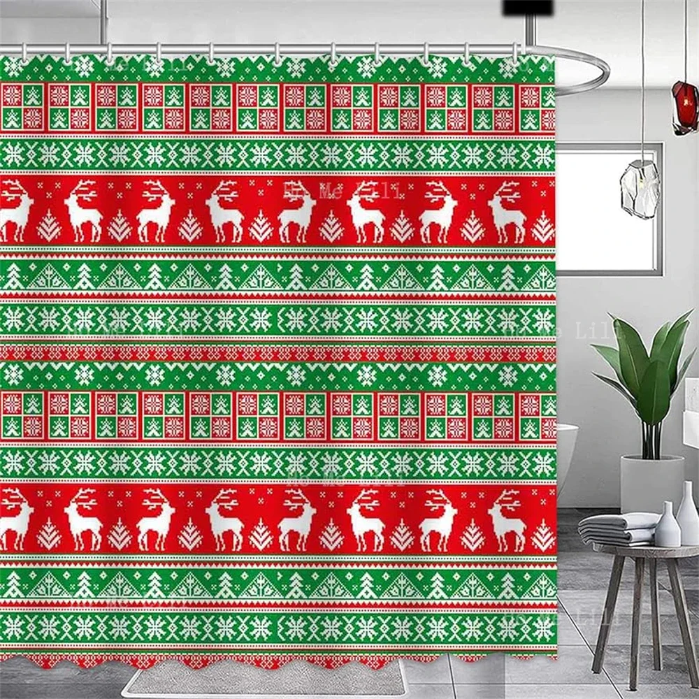 Merry Christmas Mangrove Deer Winter New Year Waterproof Fabric Shower Curtain With Hook Shower Curtain