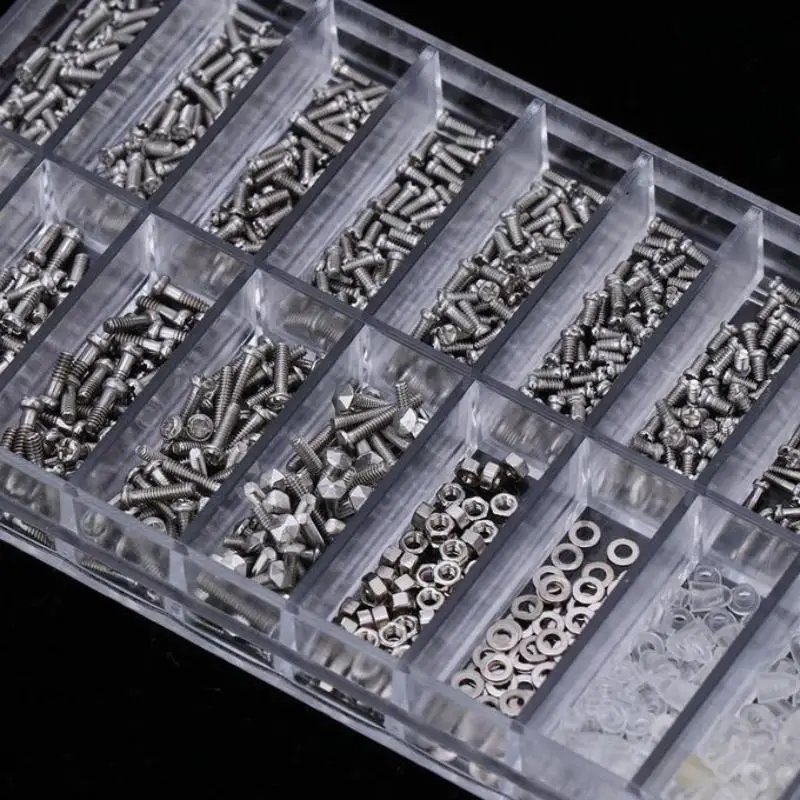 1000 Pcs Multi-use Eyeglass Repair Screws Set PM Round Screws Washers Mini Kit for Optician Personal Glasses Repair