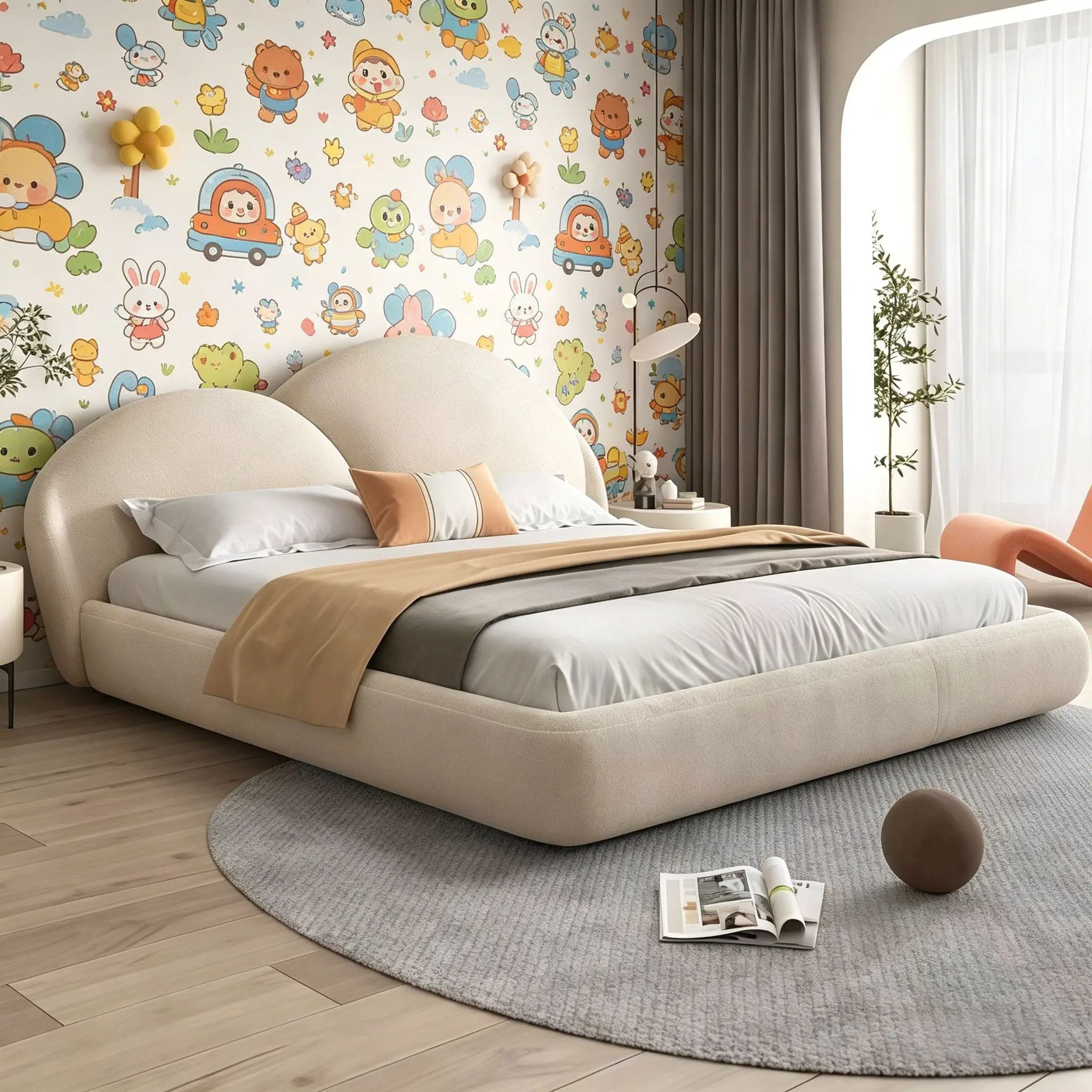 #Cream Style Bed Skin-Friendly Milk Velvet Cloud Bed Soft Bag Double Wedding Bed For Apartment Master Bedroom