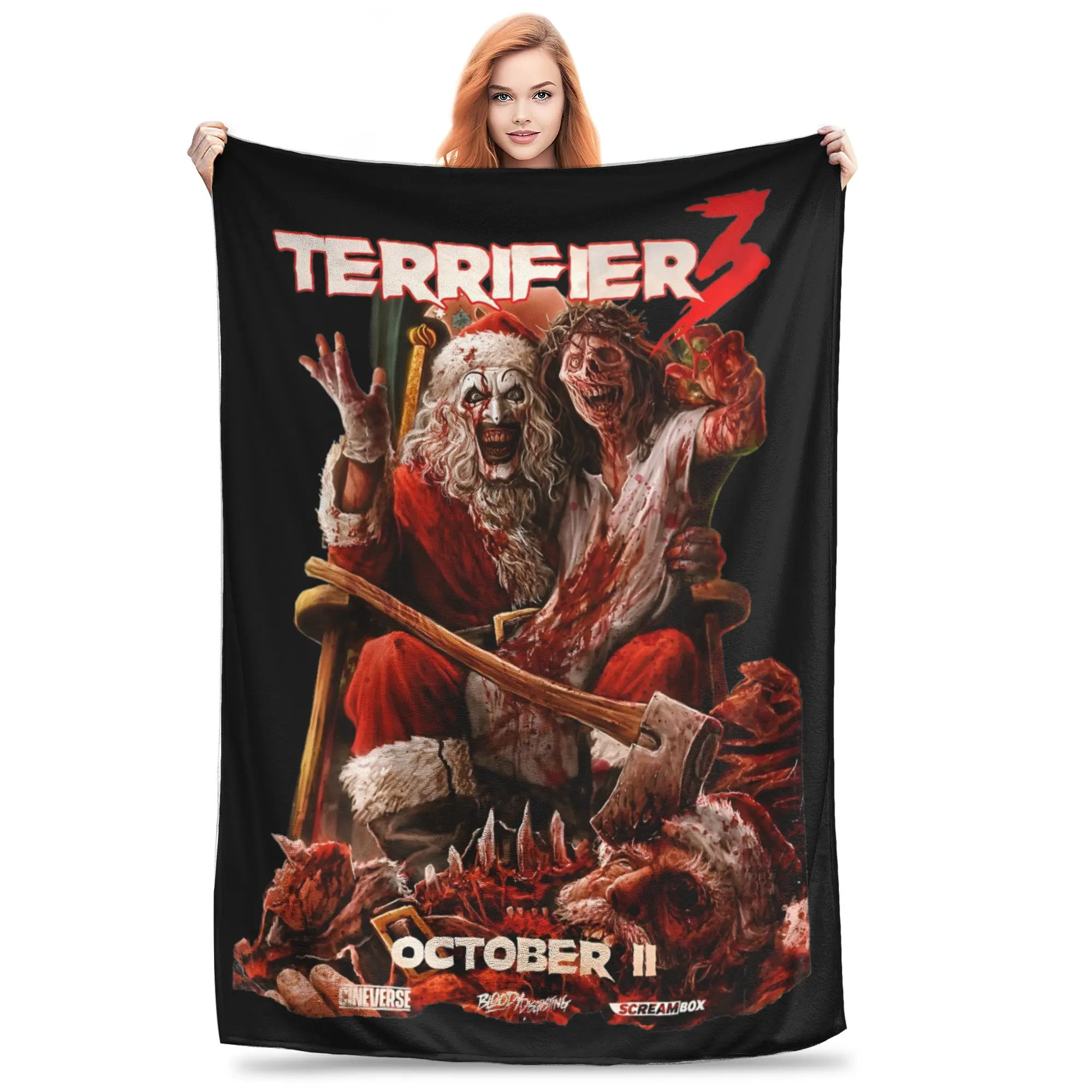 Terrifier 3 Blanket Horror Movie Clown  Flannel Throw Blanket Summer Air Conditioning Portable Soft Warm Bedspreads