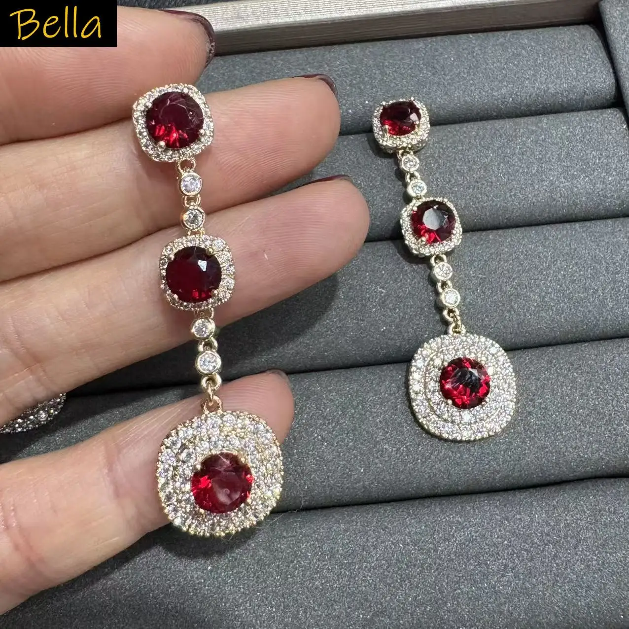 

fashion elegant cubic zirconia earrings for women shiny jewelry silver color red yellow block dangling earrings dinner party