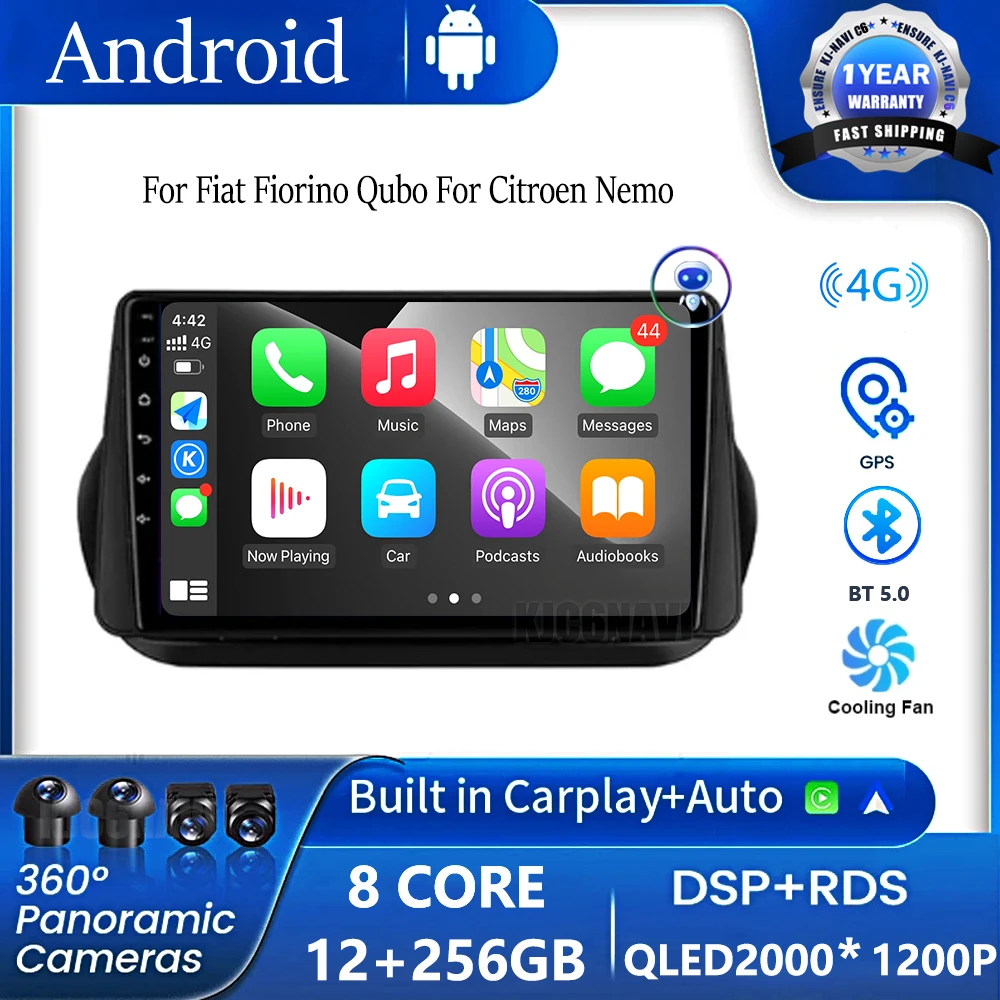 Car Radio For Fiat Fiorino Qubo For Citroen Nemo For Peugeot Bipper 2008 - 2017 Android OS Stereo Multimedia Player Stereo