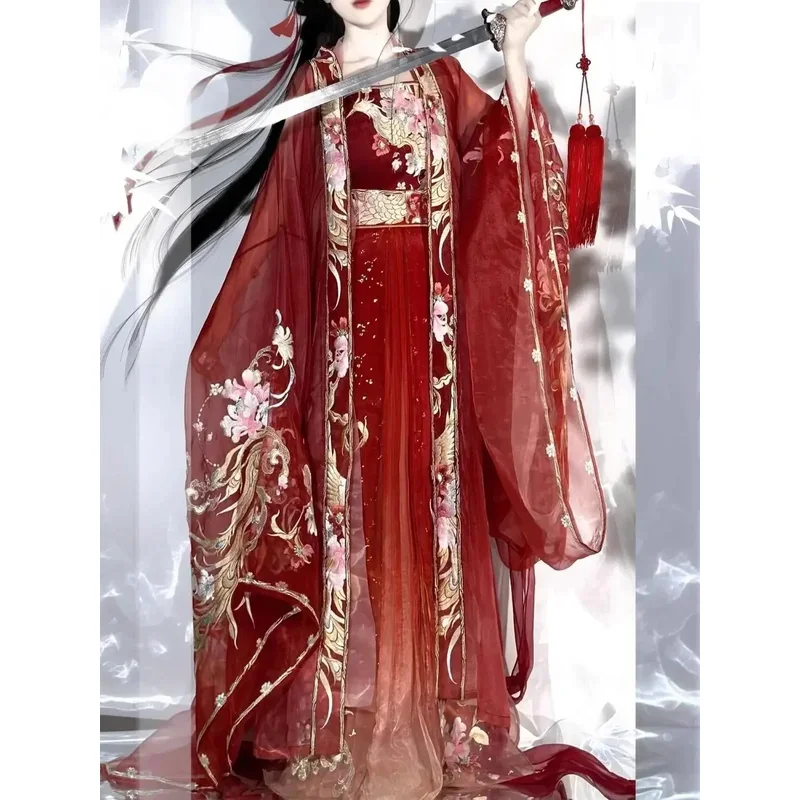 중국 여성 당나라 고대 전통 결혼식 빨간색 자수 드레스 코스프레 의상 Hanfu Party Outfitv;2,r'6;t.