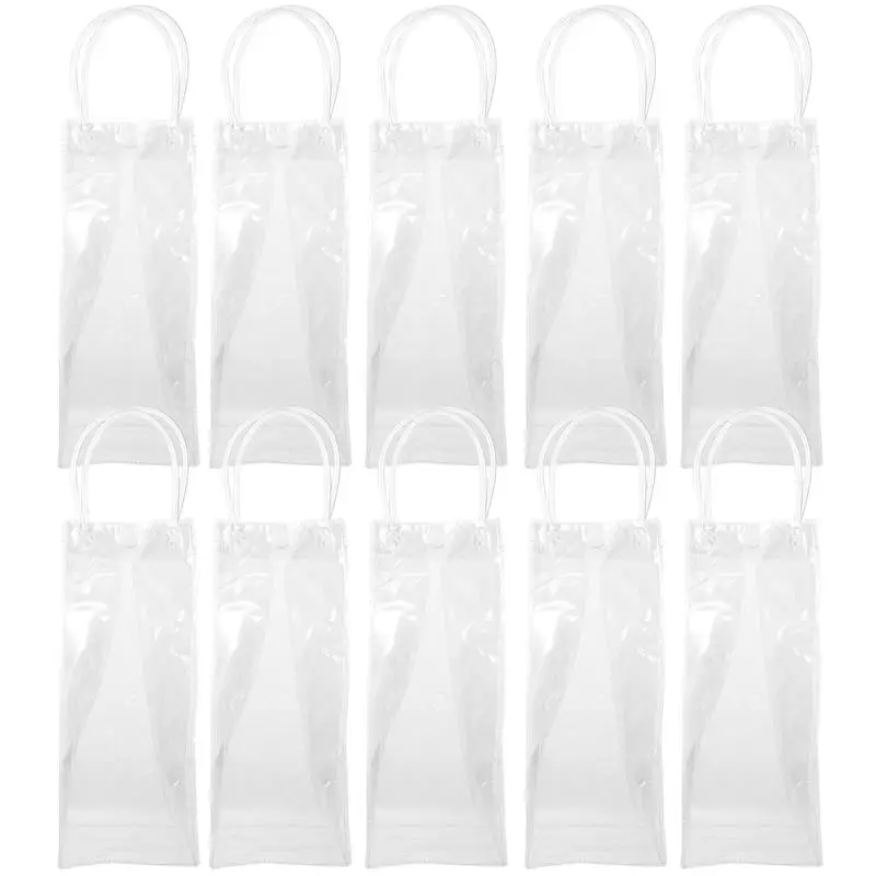 

10PCS Clear PVC Gift Packaging Bags Handheld Gift Bags Wine Bottles Bags With Handle Reusable Tote Bags Gift Wrapper Party Favor