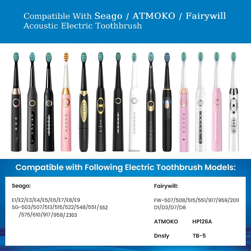 8/12/16 pçs cabeças de escova de substituição para seago/fairywill escova de dentes elétrica dupont cerdas recarga eficiente limpeza dos dentes