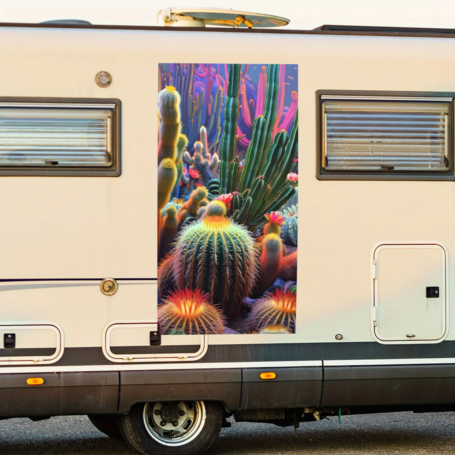 Vibrant Cactus Garden Car Sticker,Vinyl decal on the side of the motor home, waterproof self-adhesive vinyl sticker on the side