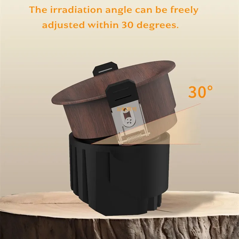 Chinese-style walnut wood texture adjustable 30° downlight with 75mm hole for living room, hotel, villa, anti-glare effect