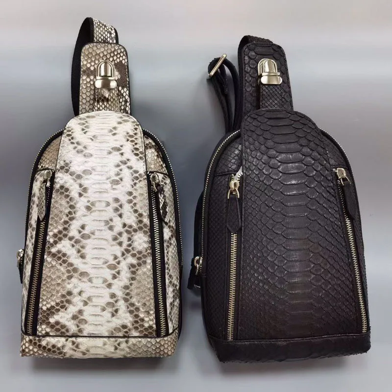 2022 New Python Skin Men\'s Chest Bag Fashion Real Python Leather Crossbody Bag Leisure man Shoulder Bag Luxury Men\'s Bag 45