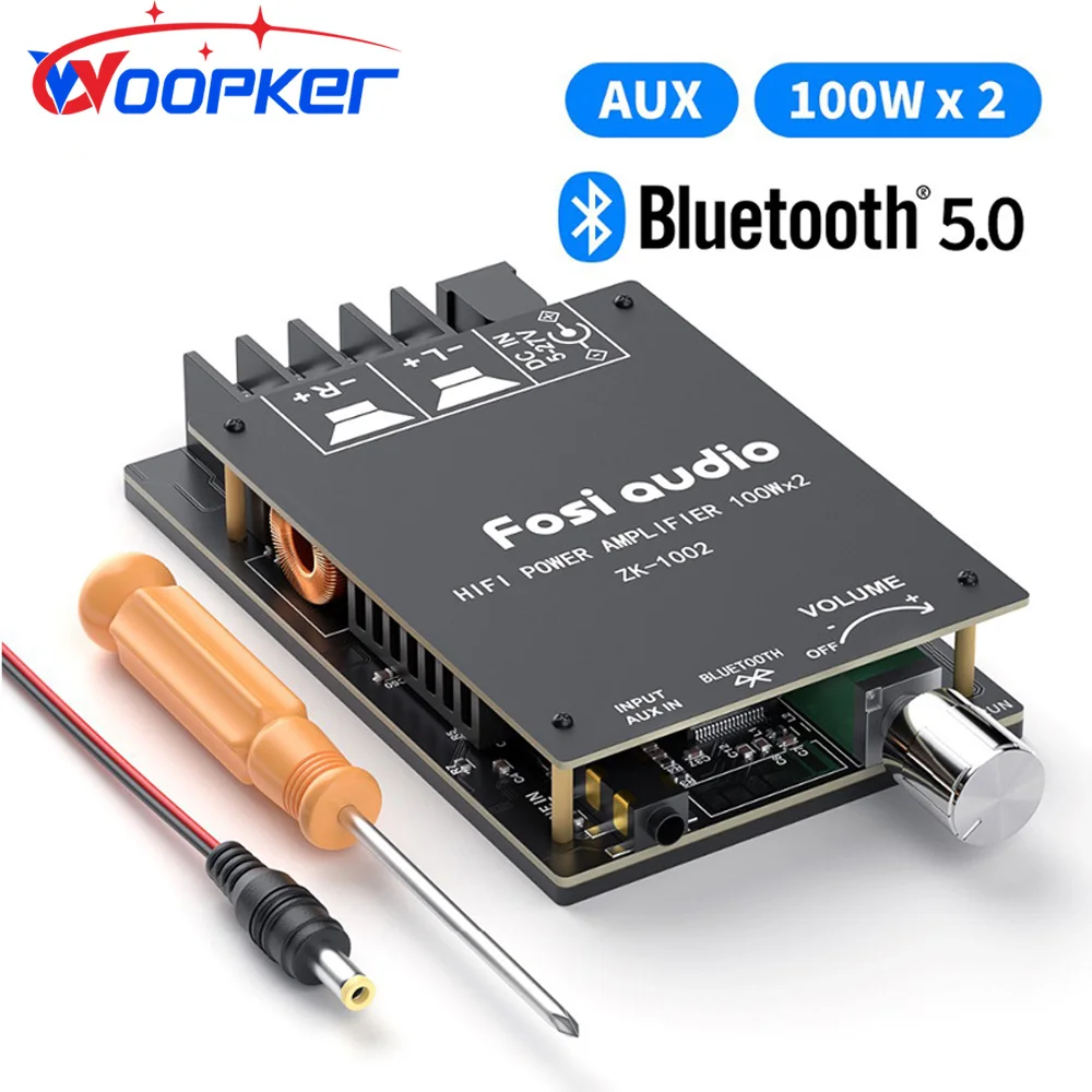 2*TPA3116D2 Audio Amplifier 200W Digital Power Amplifier Board Bluetooth 5.0 2-Channel HiFi Stereo ZK-1002 Amplifier