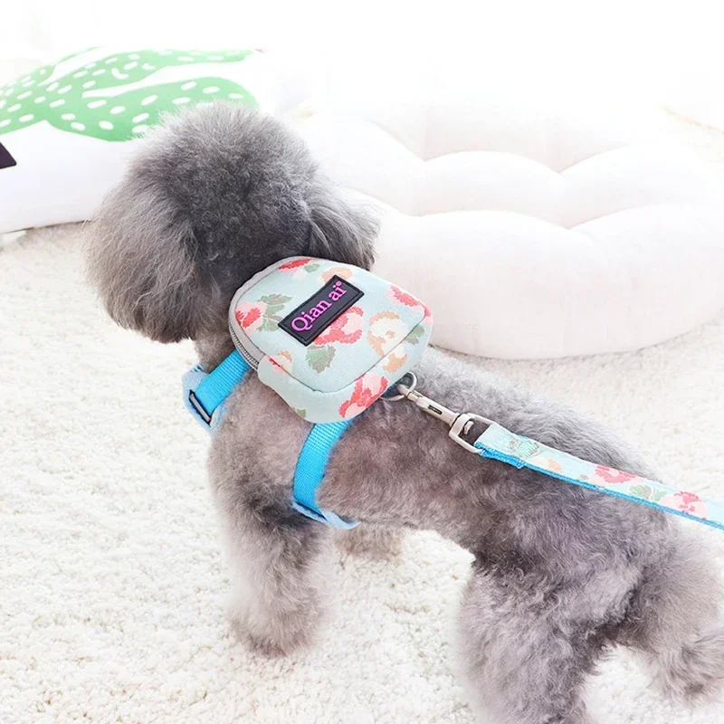 Floral Luxury Dog Harness Backpack With Leash Set Pet Cat Small Animal Collar With Little Purse School Bag Carrier Lead Products