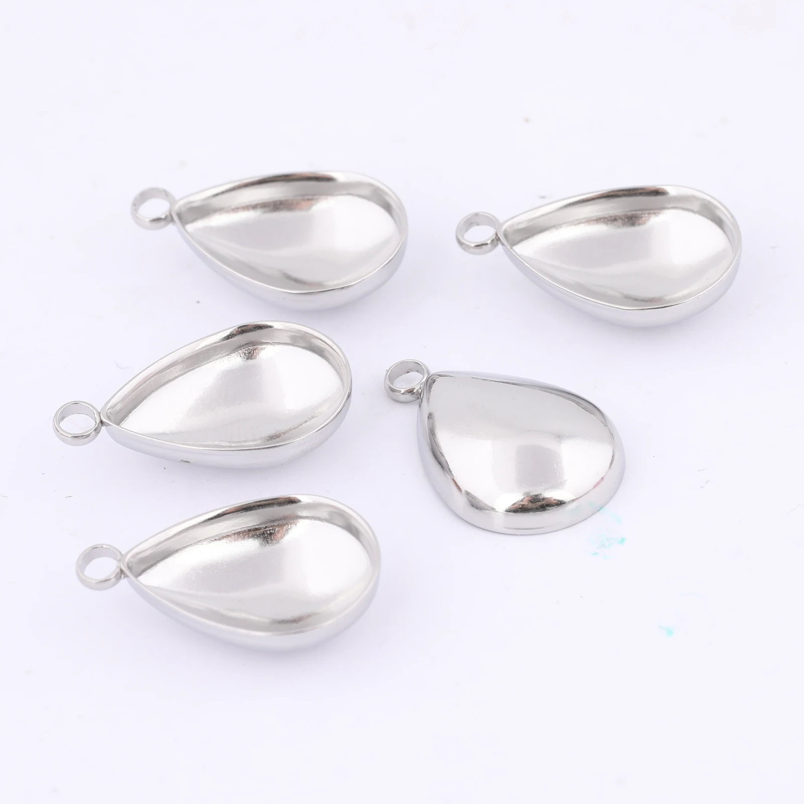 20pcs Stainless Steel 10x14mm Pointback Teardrop Cabochon Base Setting Blanks Diybezel Pendant Charm Trays For Jewelry Making