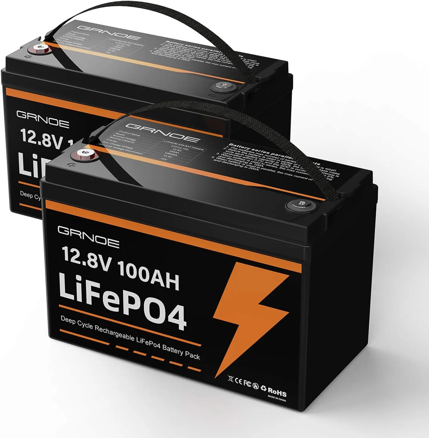 12V 100Ah LiFePO4 Lithium Battery Group 31 Built-in 100A BMS 1280Wh 15000 Deep Cycles Rechargeable RV Marine Van Backup 2 Pack