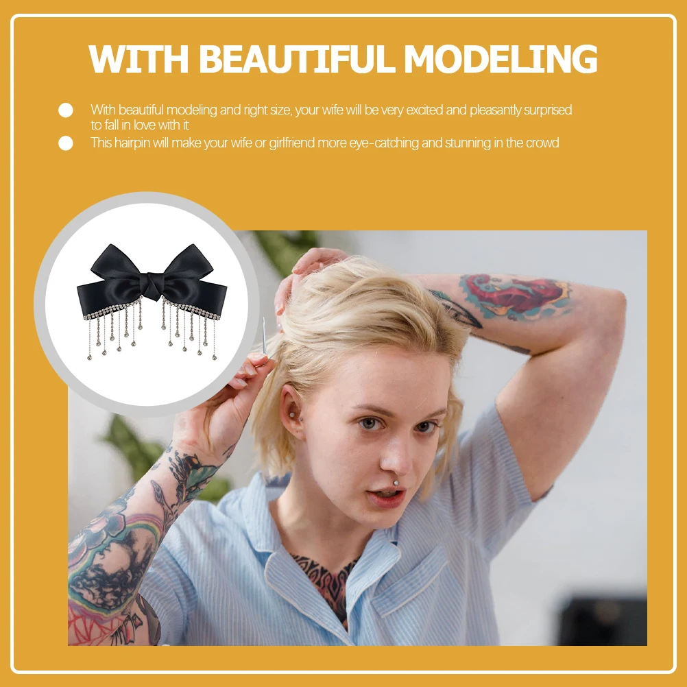 

Black Bow Hairpin Rhinestone Clip Women Bridal Party Accessories Thick Curly Hair nament Girls Clamp Haircare