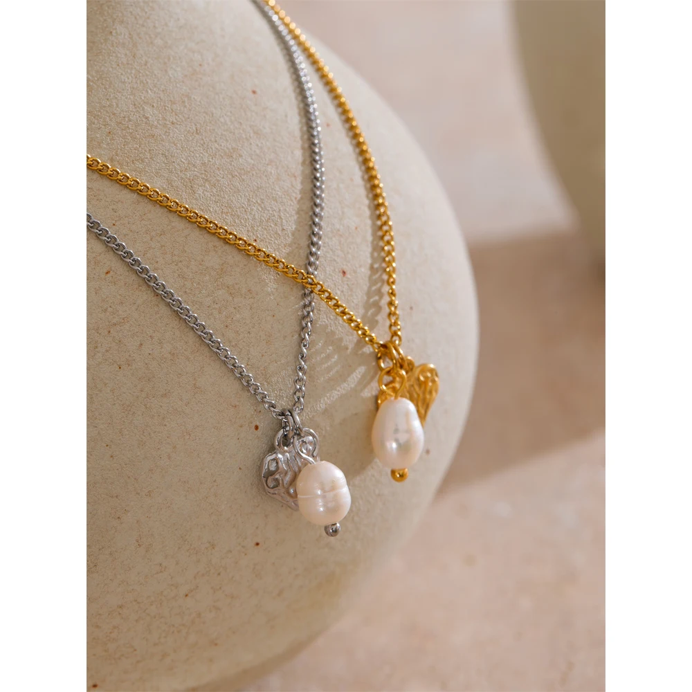 Yhpup Stainless Steel Natural Freshwater Pearl Heart Pendant Necklace Gift Jewelry Waterproof & Cheaper