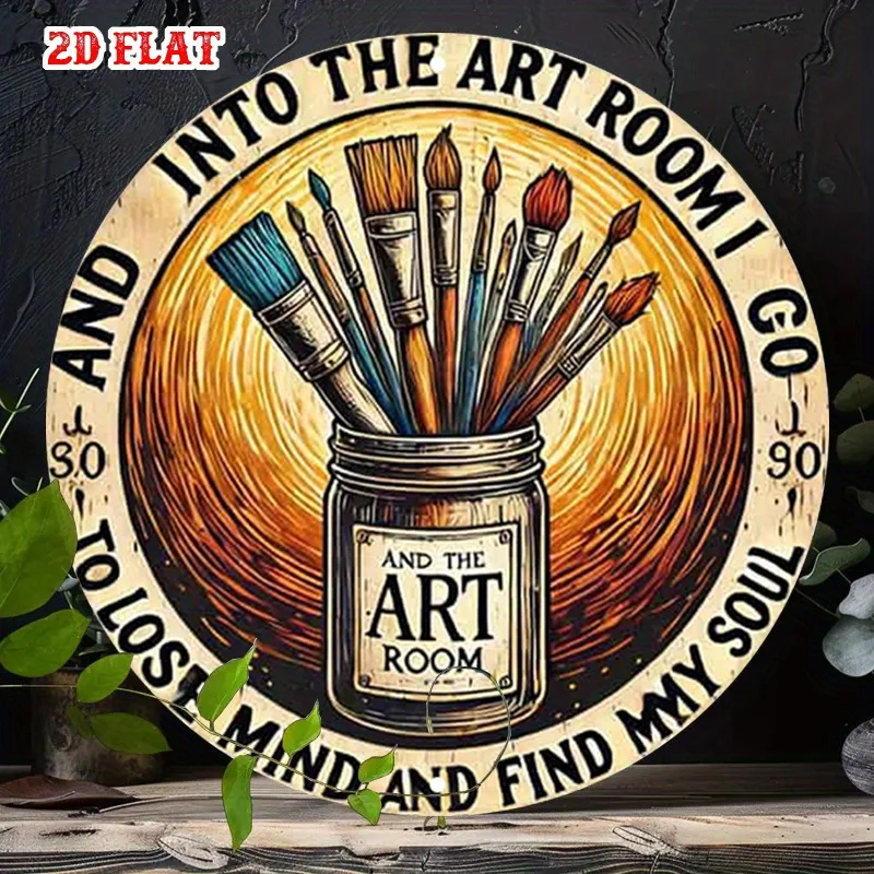 Panneau en aluminium rond créatif 2D plat, 1 pièce, couleurs vives, citation inspirante, art mural rustique en métal