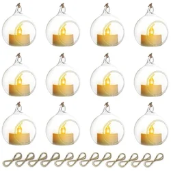 6/12 Pcs Hanging Glass Tealight Globe Candle Holder with LED Candles for Home Outdoor Garden Wedding Party Tree Decoration