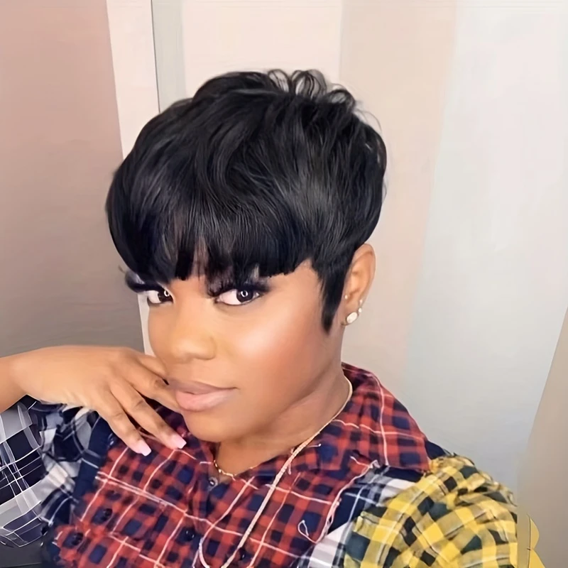 Short Pixie Cut Straight Human Hair Wig Remy Hair Human Hair Wigs With Bangs Wig Non Lace Wig