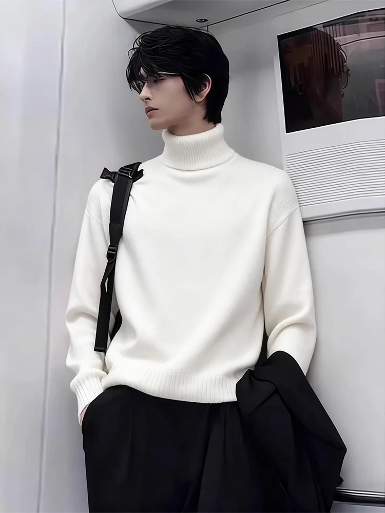 

Мужской вязаный свитер с высоким воротником, утепленный, теплый, повседневный, в корейском стиле, свободного кроя