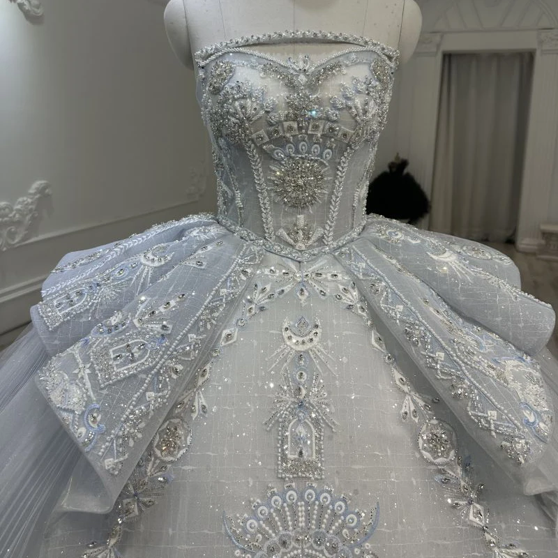 Abito da sposa grigio-blu di alta qualità 2023 abito da sposa principale con perline da sposa di vendita caldo