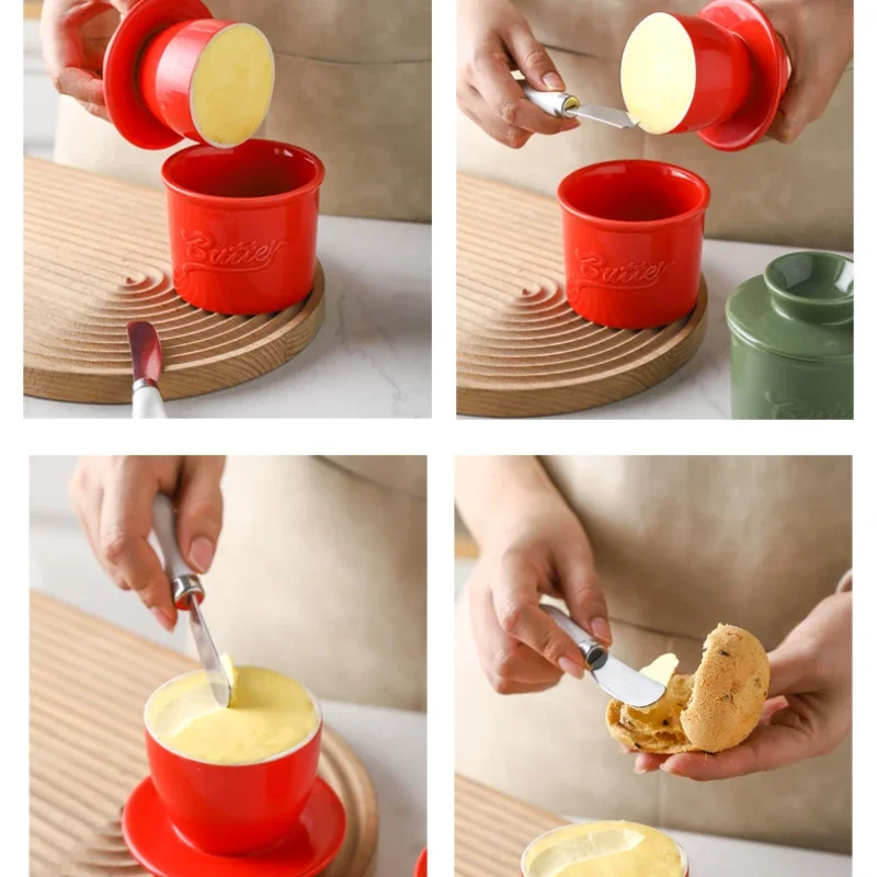 Butter Crock with Lid with Water Line Ceramic Dishes French Butter Container Storage for Spreadable Soft Butter for Kitchenware