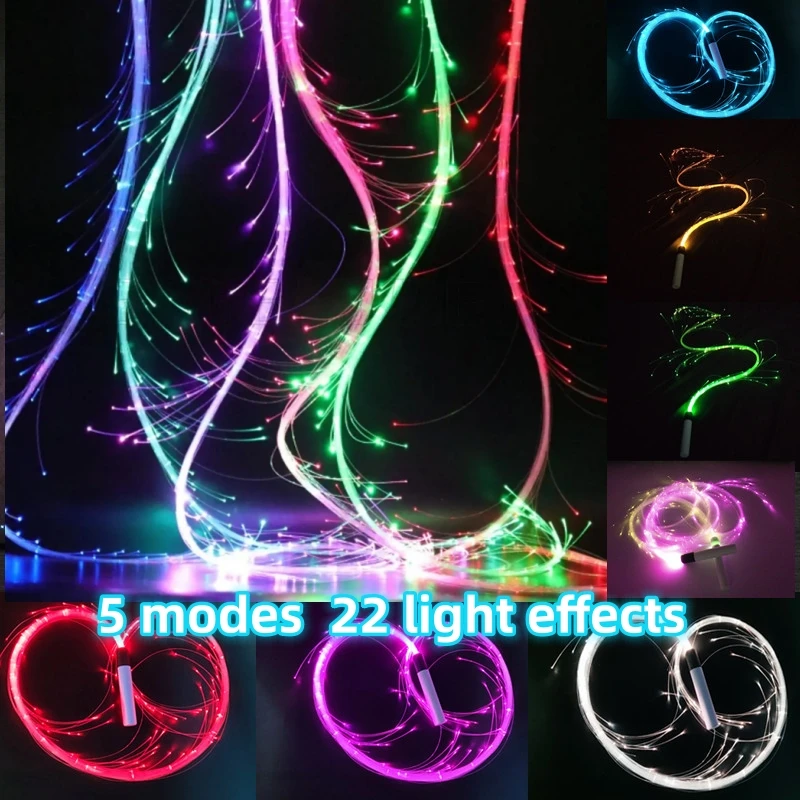 Disco Dance Whip Party Led Fiber Optic Dancing Whips Rechargeable Glowing Whip Sparkle Flow Toy Light Up 360° Swivel Rave