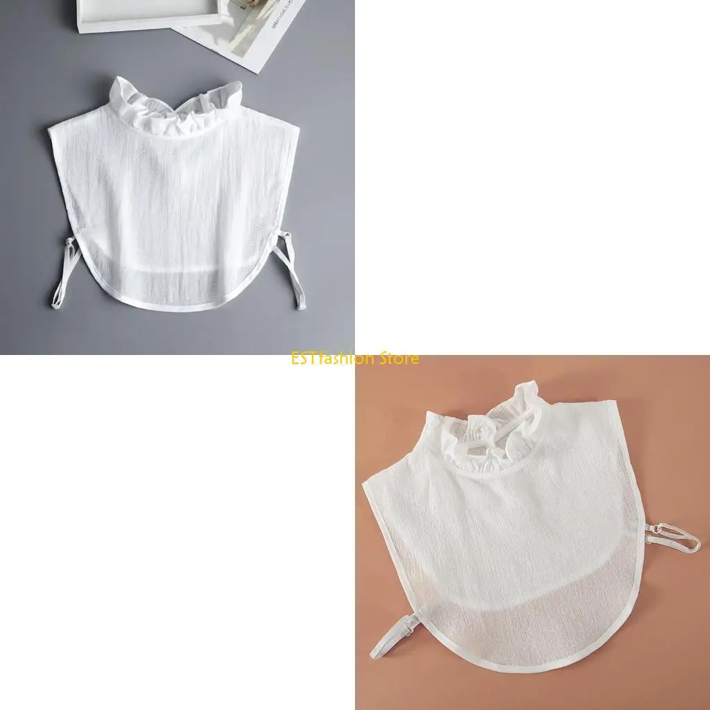 

Y5GC Женский воротник-стойка с рюшами и полой замочной скважиной, белый съемный полуверхний манишка