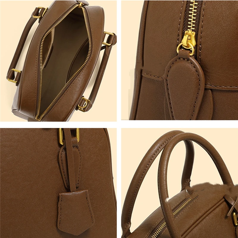 Burminsa جلد البقر البولينج حقائب يد جلدية حقيقية للنساء 2025 مصمم فاخر بوسطن حمل العمل السيدات حقائب الكتف Crossbody