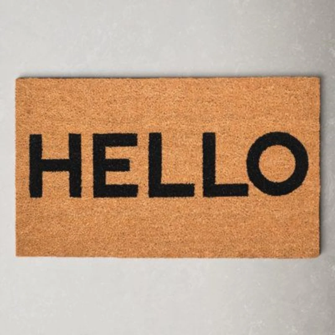 HELLO Bold Letter Coir Door Mat Simple Text Print Indoor Outdoor Front Entryway Welcome Doormat Home Entrance Decor Rug