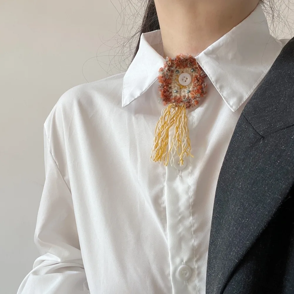 독특한 불가사리 어린애 같은 단추 장식 술 꽃 니트 가짜 넥타이 페르시 소프트 DIY 셔츠 액세서리 남여