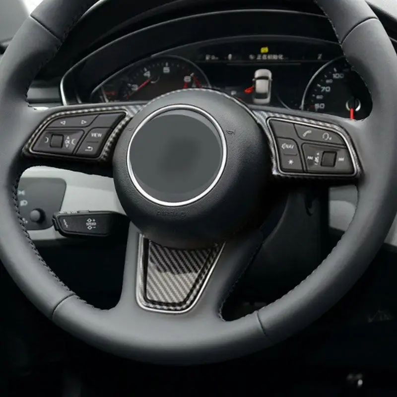 

For Audi A3 8V A4 B9 A5 2017 2018 2019 ABS Carbon Texture Car Interior Accessories Steering Wheel Buttons Frame Cover Trim