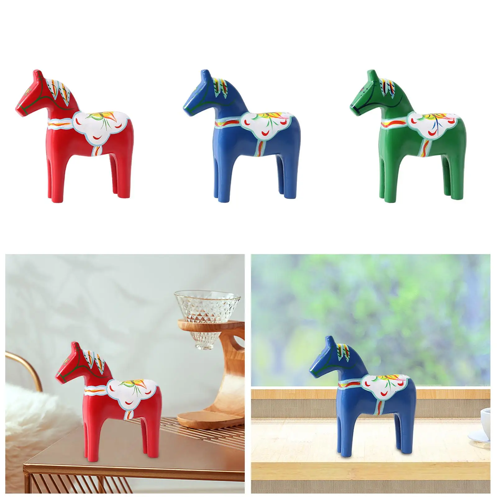Dalecarlian Horse Figurine, Dalecarlian Horse Statue, Handcrafted Wooden Dala Horse Ornament for Souvenir, Home Decor