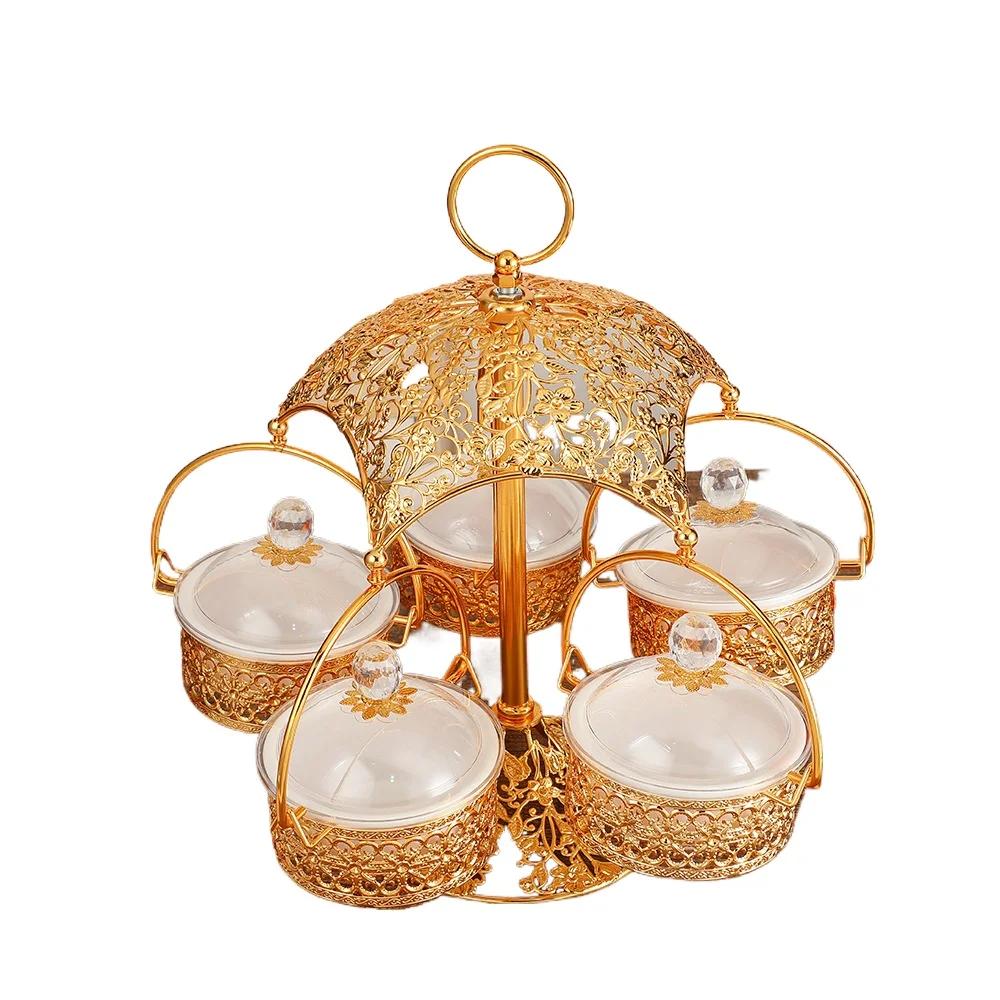 European Style Metal Fruit Tray With Lids Portable Divided Snack Candy Serving Plate Decorative Storage Dish For Home Party