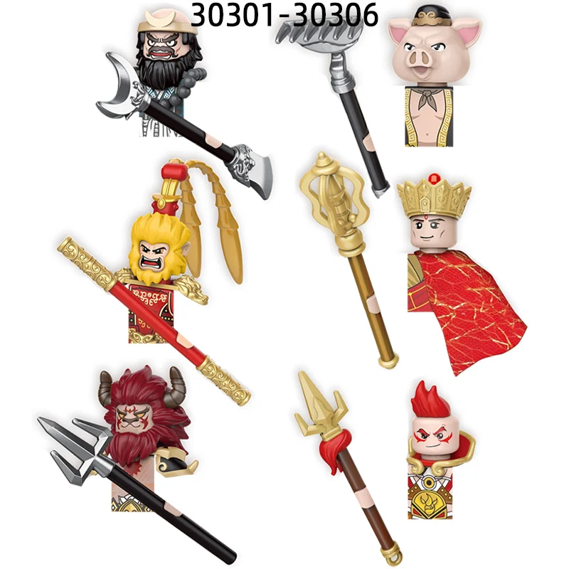 The Journey West Sun Wukong Pigsy Sandy Tang Monk Red Boy Bull Demon King Model Blocks MOC Bricks Set Gifts Toys 30301-30306