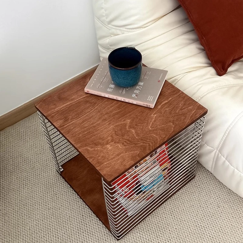 Nordic Stainless Steel Line Coffee Table Modular Living Room Magazine Rack Simple Bedroom Nightstand Save Space Organizer Rack