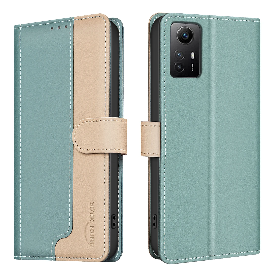 

For Redmi Note 11 / Note 11S Phone Case Protective Case Color-Blocked RFID Soft Shell Flip Leather Case