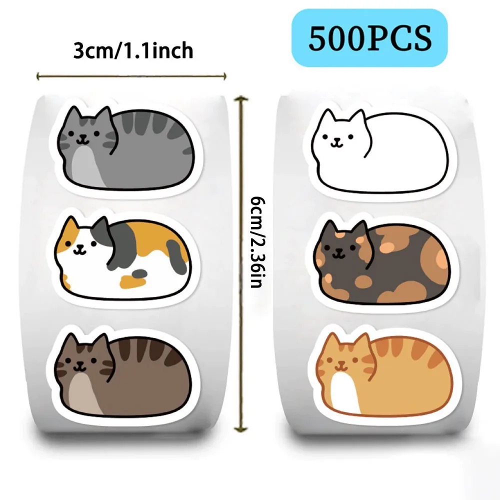 Cute Kitty Sticker Roll (500 Sheets) Decals for Planner Decoration, Envelope Sealing & Aesthetic Notebook Crafts
