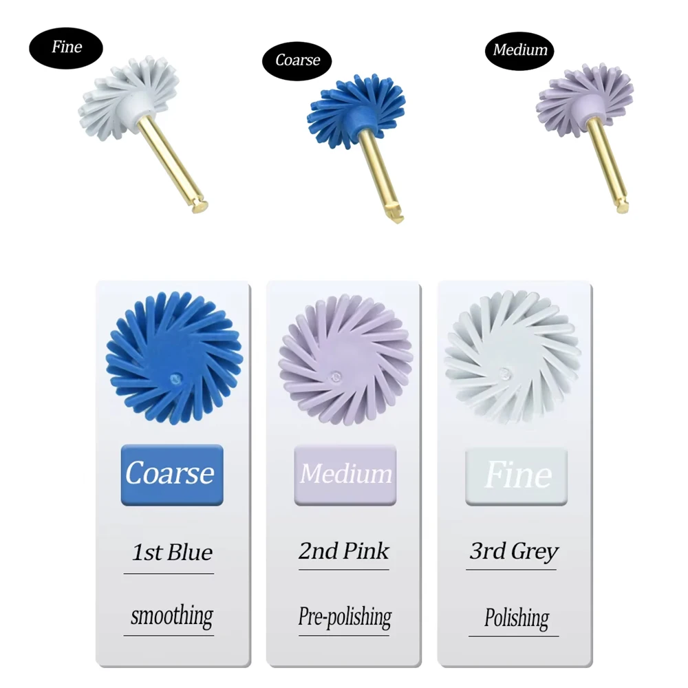 

Dental Diamond Polishing Disc 14mm Rubber Polisher for Composite Resin Flex Spiral Brush Burs 3 Colors Choice