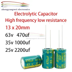 Condensador electrolítico de baja resistencia, alta frecuencia, verde, 10 piezas, 13x21mm, 63v, 470uf, 35v, 1000uf, 25v, 2200uf